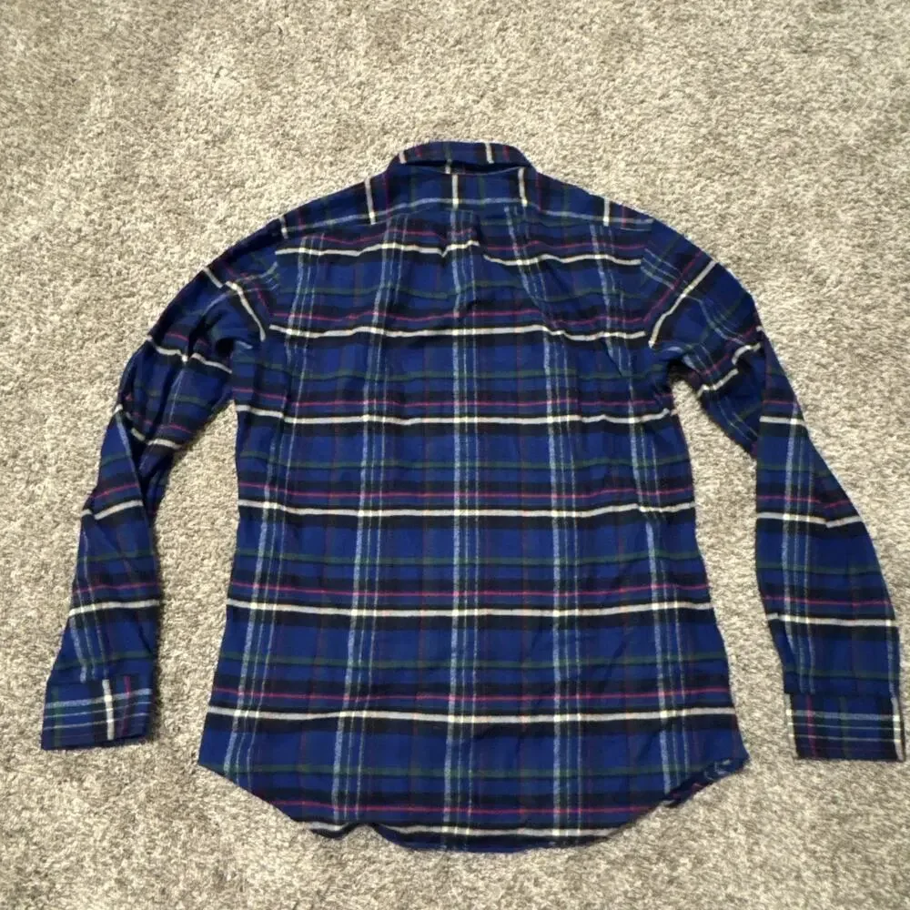 Polo Ralph Lauren Mens M Blue Plaid Flannel Long Sleeve Shirt Warm 100% Cotton